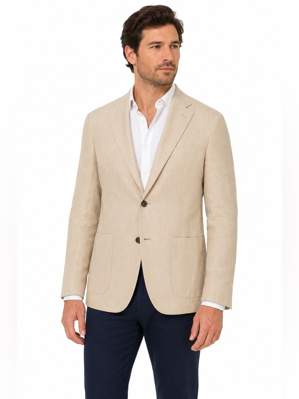 Tasso Elba Island Men's Size 44 Large Beige 100% Linen Sport Coat Elbow Patches